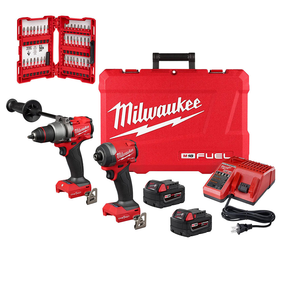  Milwaukee 3696-22 M18 FUEL 18V 2 Tool Combo Kit w/ One-Key 40 PC Shockwave Bits 