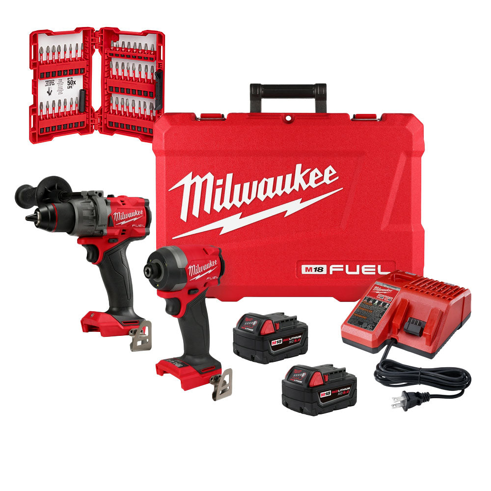  Milwaukee 3697-22 M18 FUEL 18V 2 Tool Combo Kit w/ 40 PC Shockwave Bits 