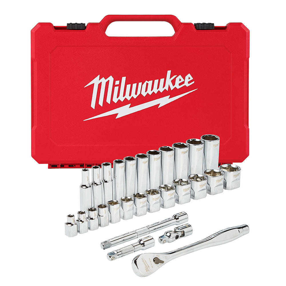  Milwaukee 48-22-9408 3/8-Inch Drive Durable SAE Ratchet and Socket Set- 28pc 