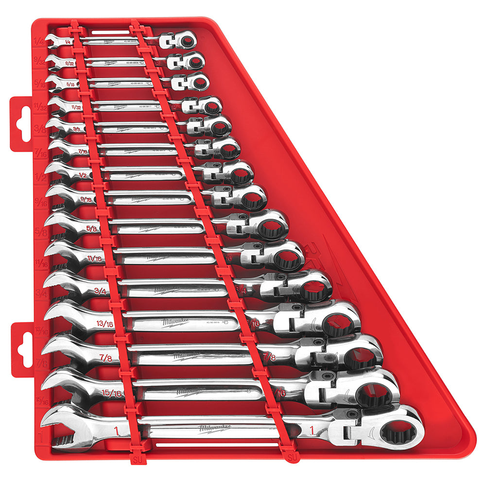  Milwaukee 48-22-9413 Flex Head Ratcheting SAE Combination Wrench Set - 15 PC 