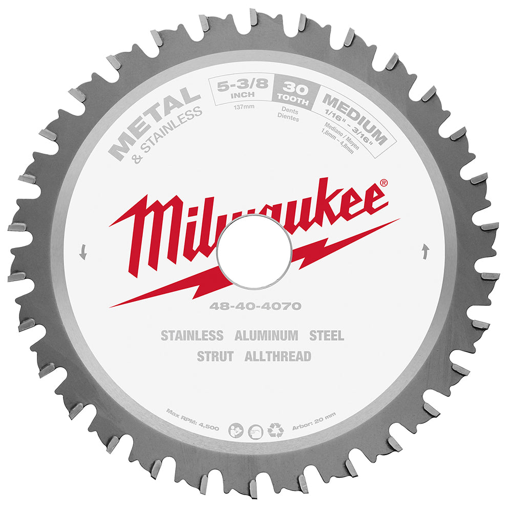  Milwaukee 48-40-4070 5-3/8" x 30 Teeth Stainless Steel Metal Circular Saw Blade 