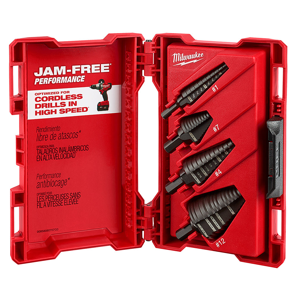  Milwaukee 48-89-9223 3-Flat Black Oxide Jam-Free Step Drill Bit Set - 4pc 