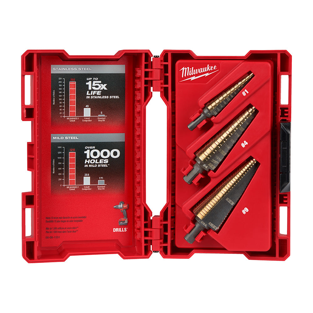  Milwaukee 48-89-9291 Cobalt Step Drill Bit Kit w/Rapid Strike Tip - 3 PC 