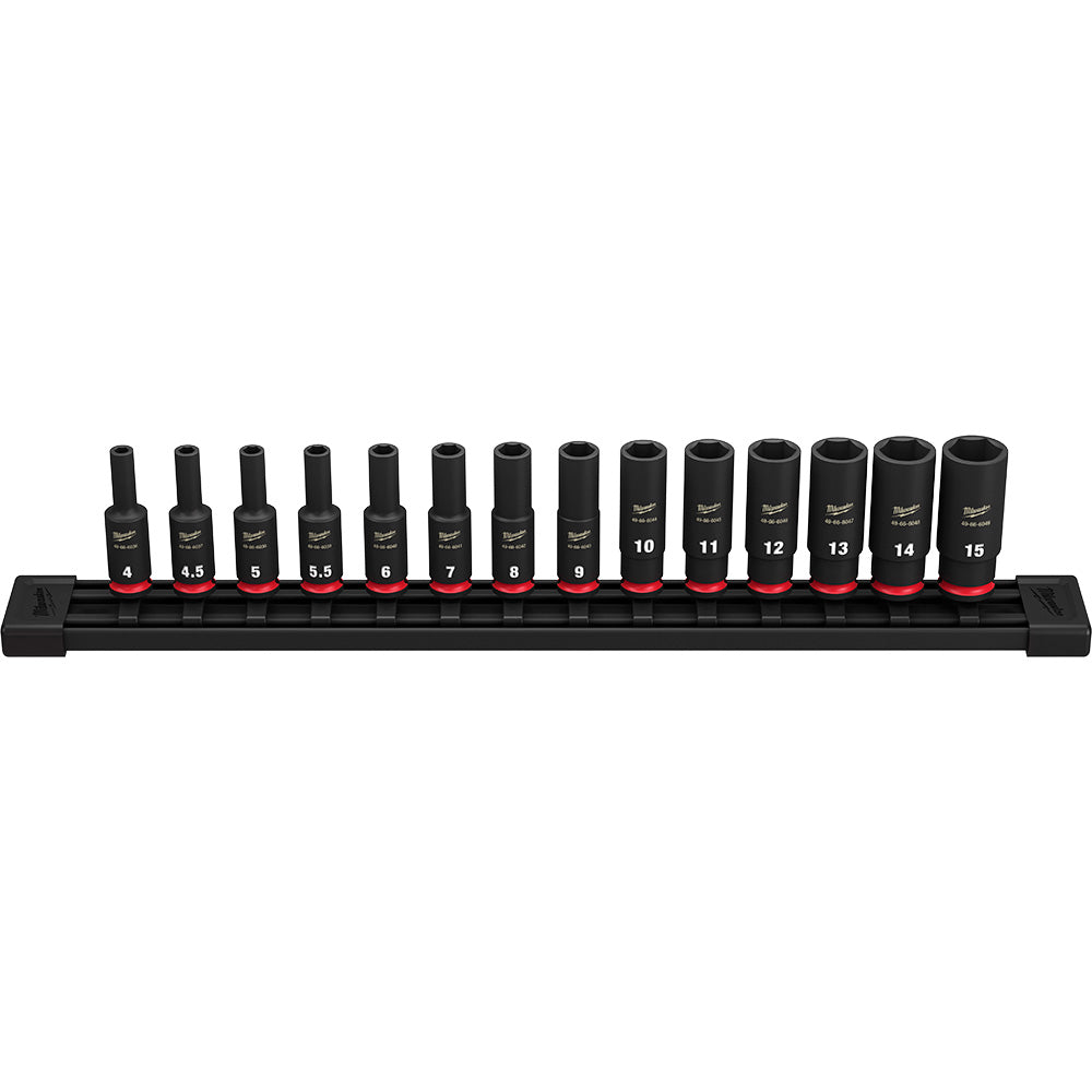  Milwaukee 49-66-7003 1/4" Drive Metric Deep 6 Point Impact Socket Set -14 PC 