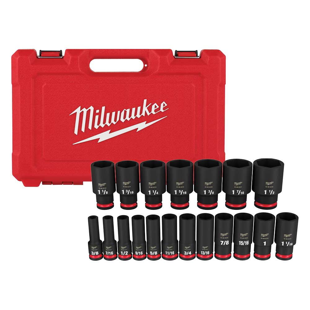  Milwaukee 49-66-7012 SHOCKWAVE 1/2" Impact Duty SAE Socket Set - 19 PC 