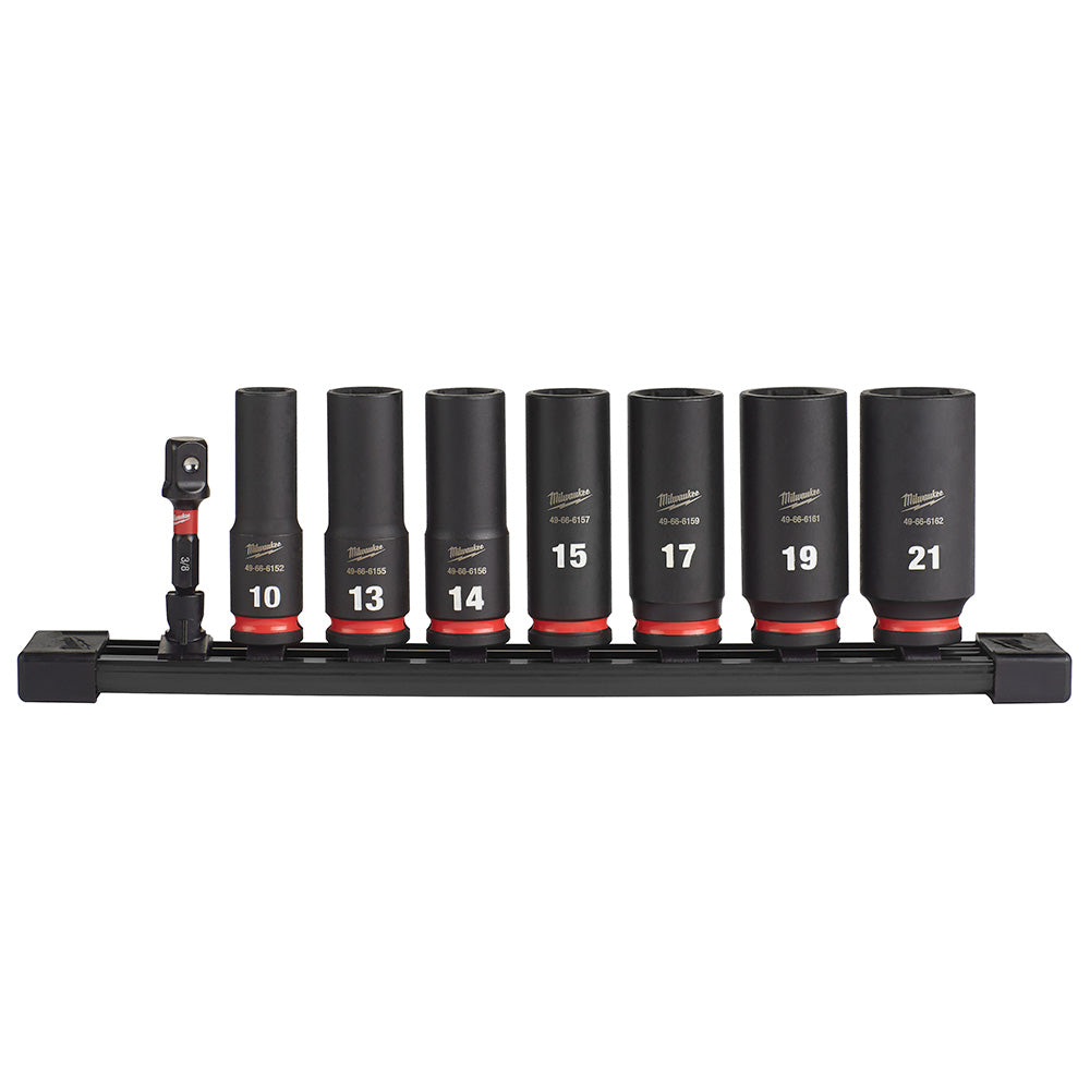  Milwaukee 49-66-7021 3/8" Drive Metric Deep 6 Point Impact Socket Set - 8 PC 