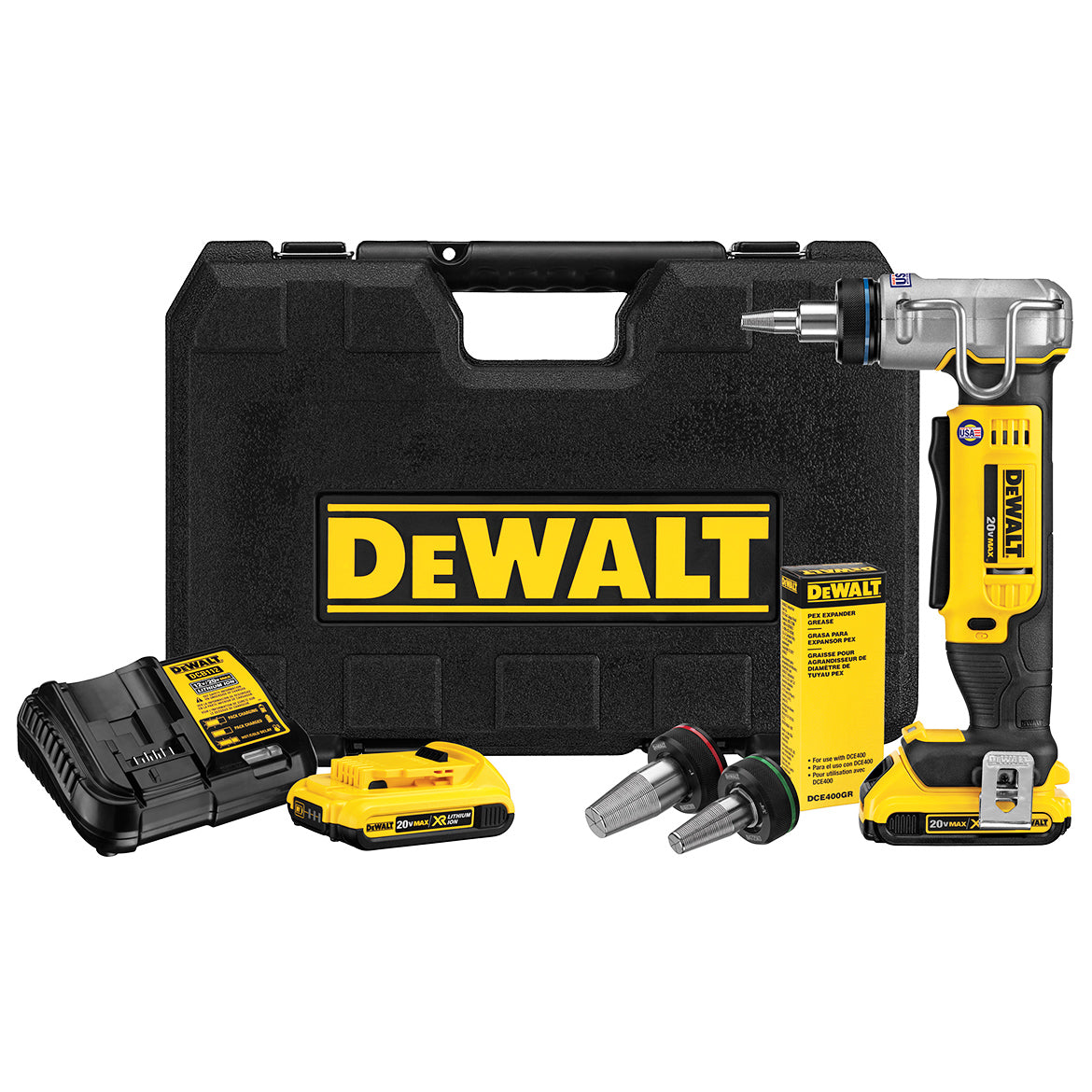  DeWALT DCE400D2 20V MAX 1-Inch Pex Cordless Rotating Head Expander Tool Kit 