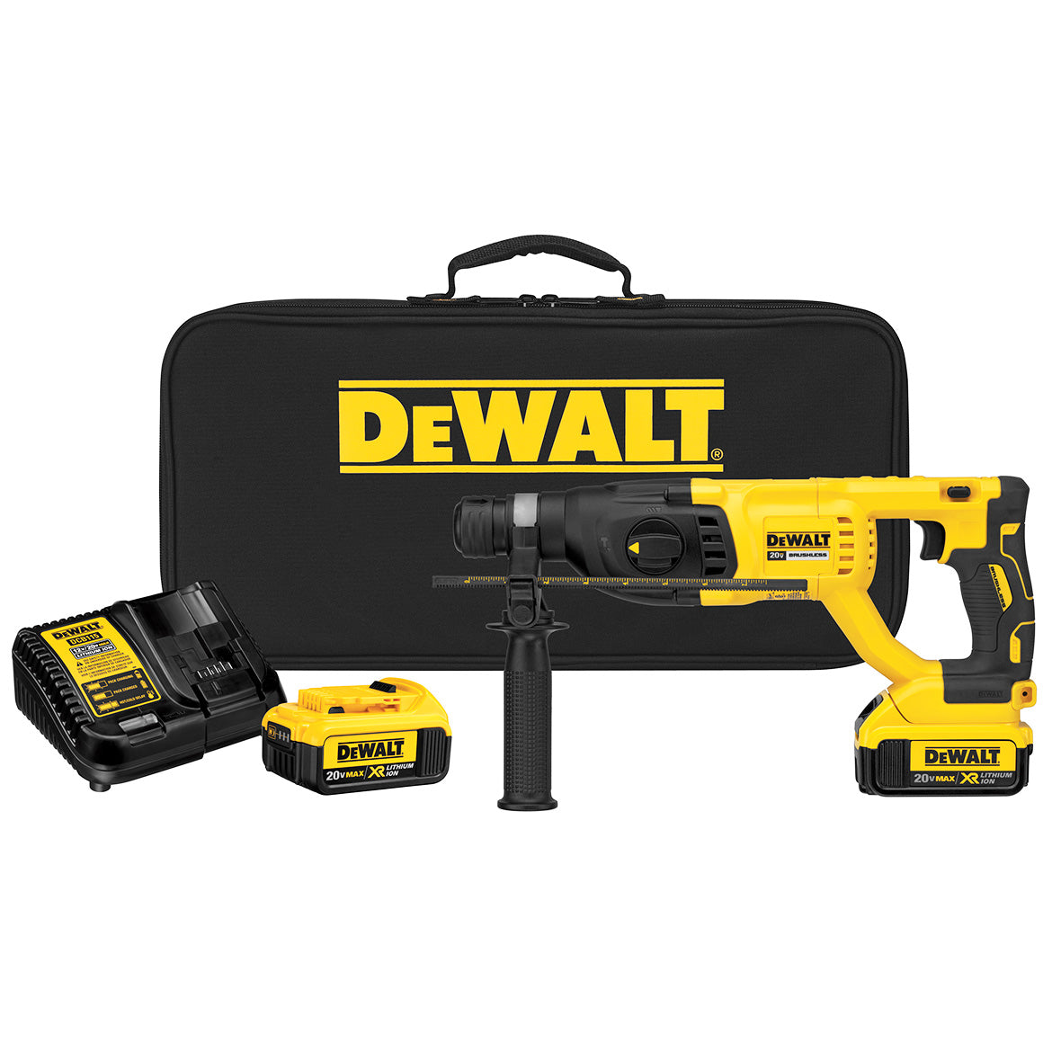  DeWALT DCH133M2 20V 1-Inch D-Handle XR Brushless Cordless Rotary Hammer Kit 