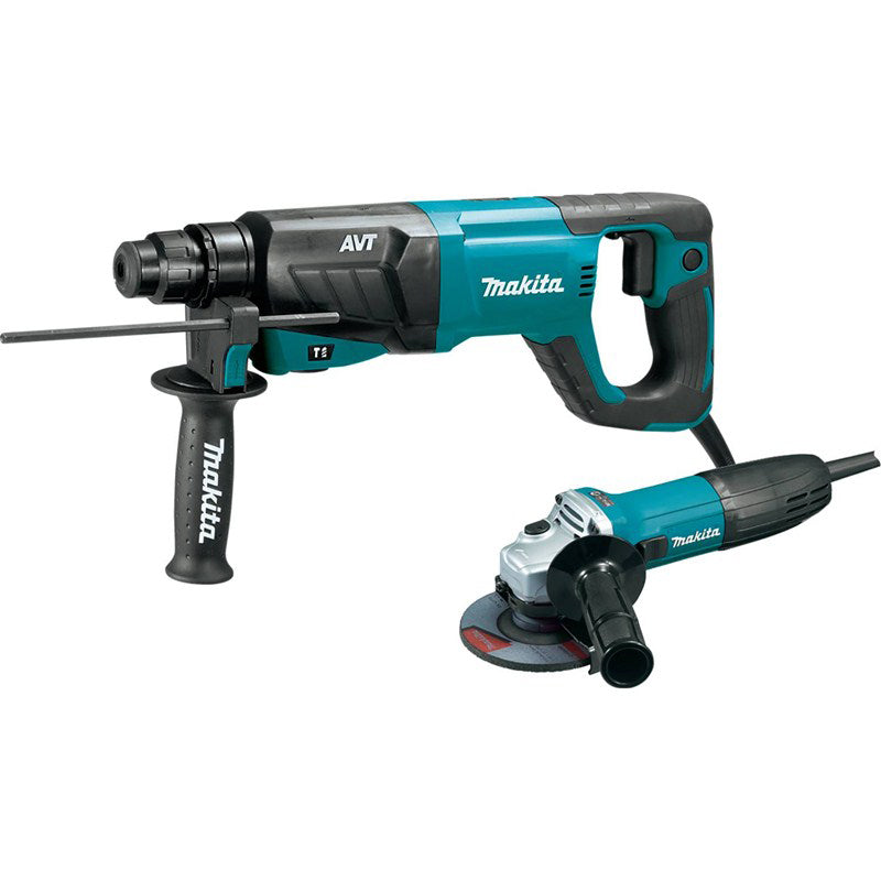  Makita HR2641X1 SDS-PLUS AVT Rotary Hammer with Case and 4-1/2" Angle Grinder 