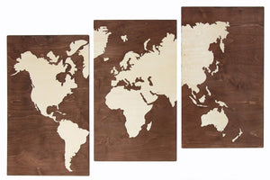 Wooden World Map - Wood Wall World Map 3 Parts