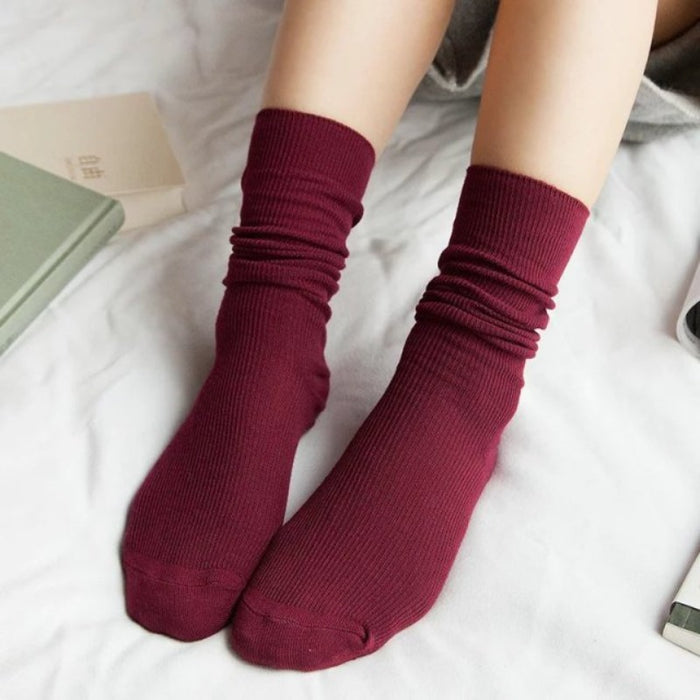 Loose Solid Cotton Long Socks for Women