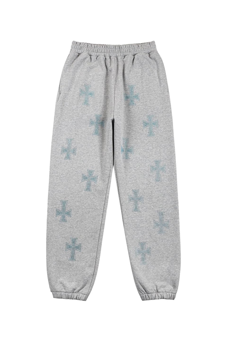 NTWRK - Grey With Baby Blue Crosses Rhinestone Jogger