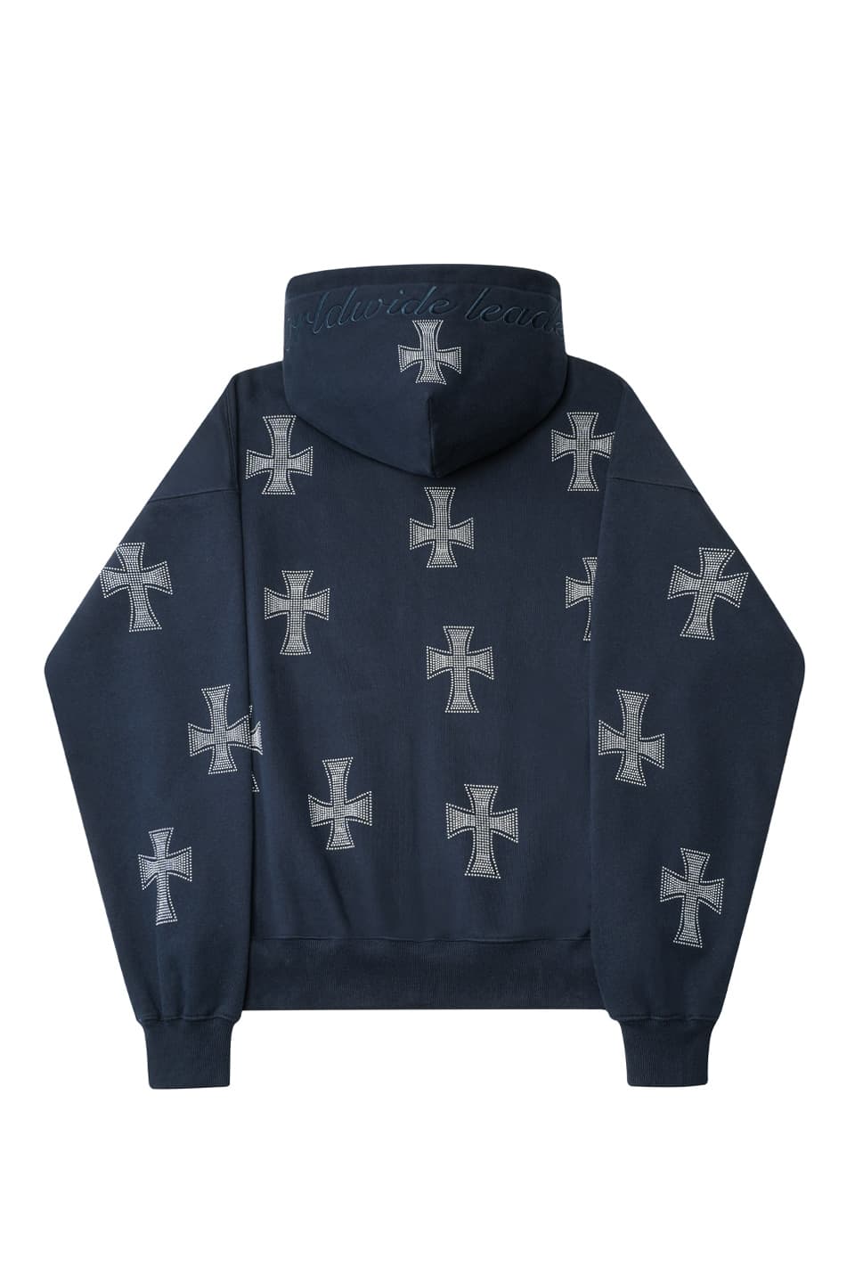 NTWRK - Navy Cross Rhinestone Zip Hoodie