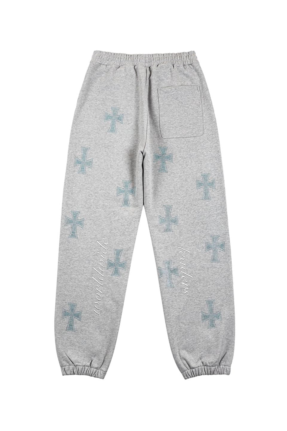 Grey With Baby Blue Crosses Rhinestone Jogger - NTWRK