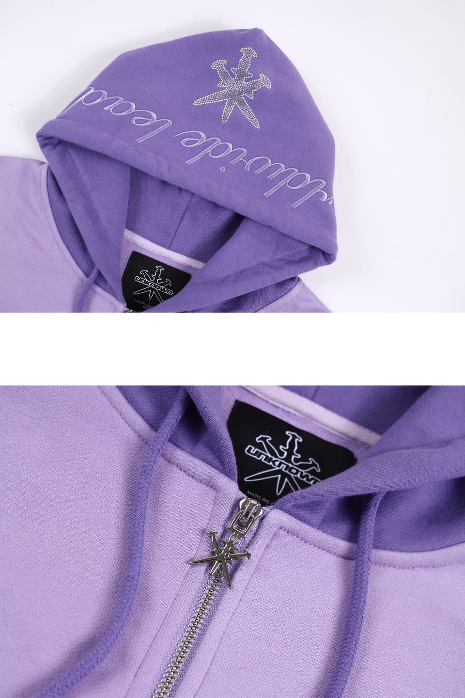 Purple Panel Mix Dagger Rhinestone Zip Hoodie