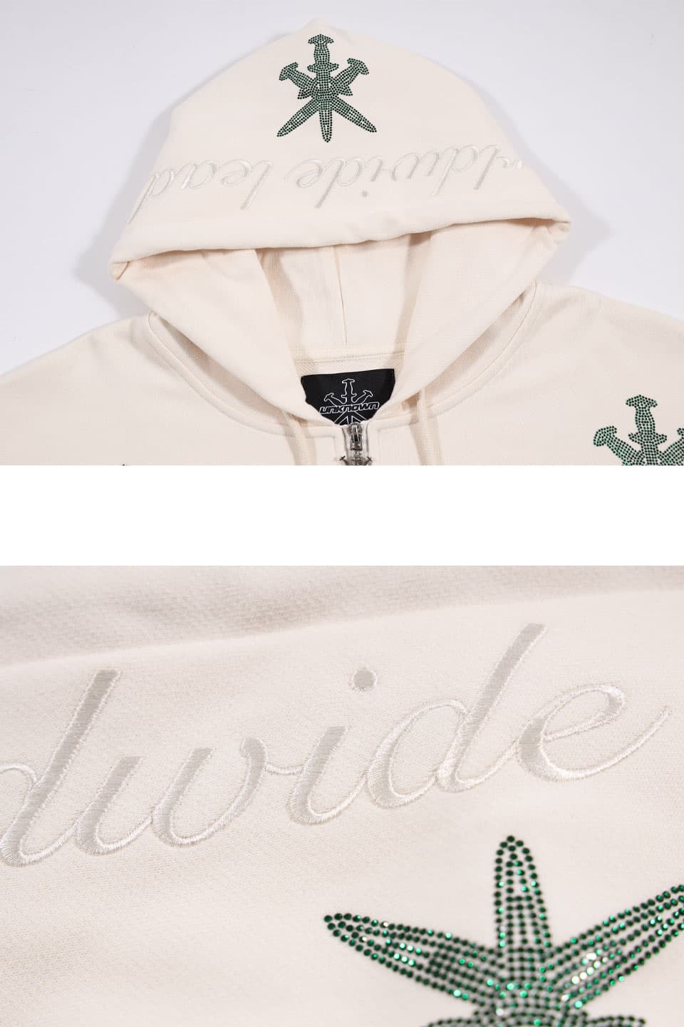 NTWRK - Cream & Green Dagger Rhinestone Hoodie