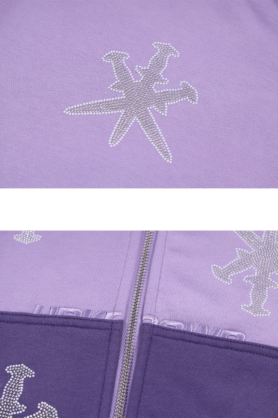 Purple Panel Mix Dagger Rhinestone Zip Hoodie