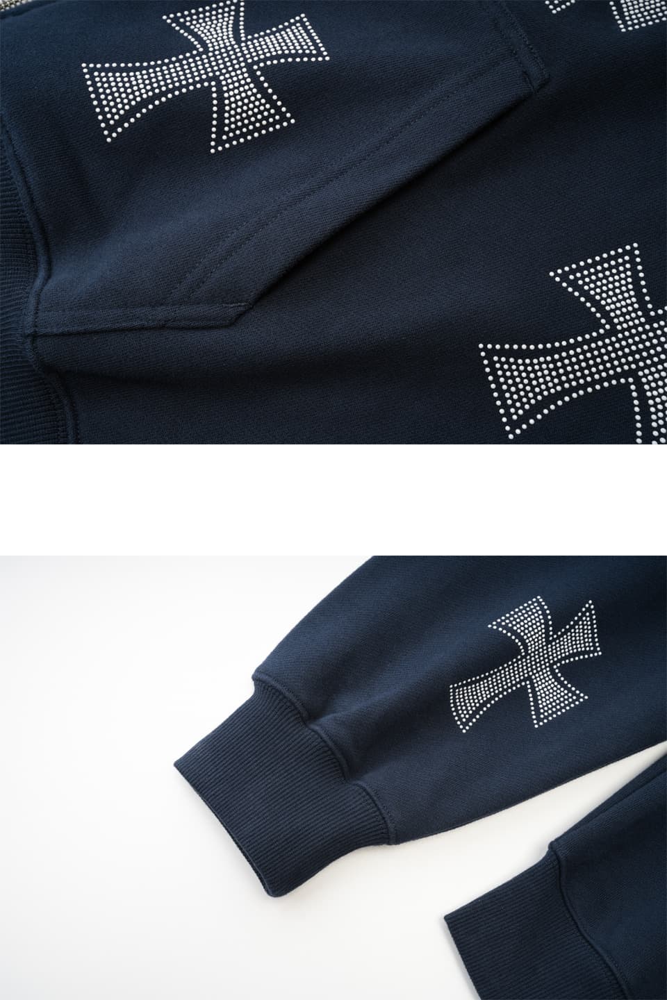 NTWRK - Navy Cross Rhinestone Zip Hoodie