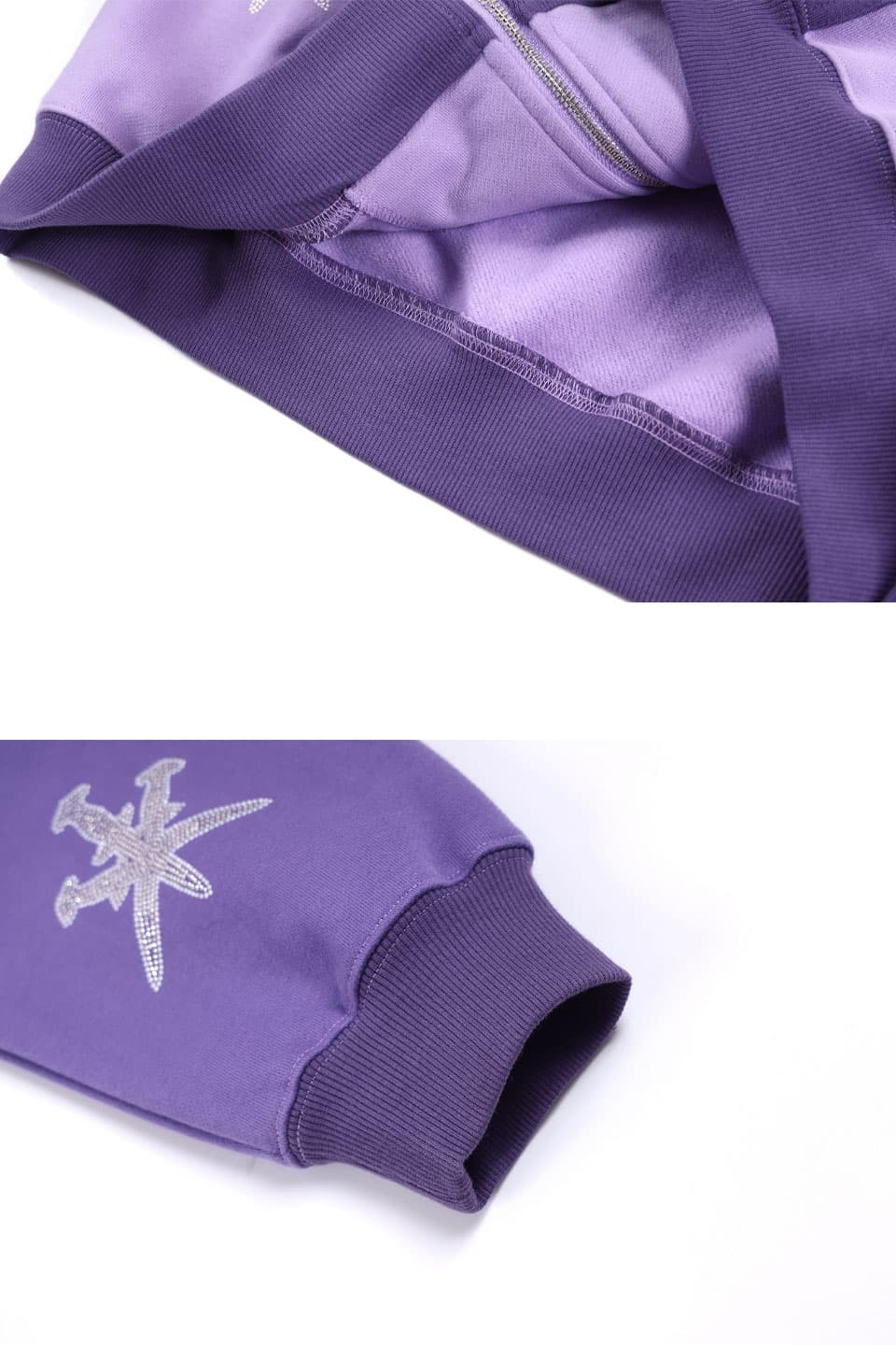 Purple Panel Mix Dagger Rhinestone Zip Hoodie