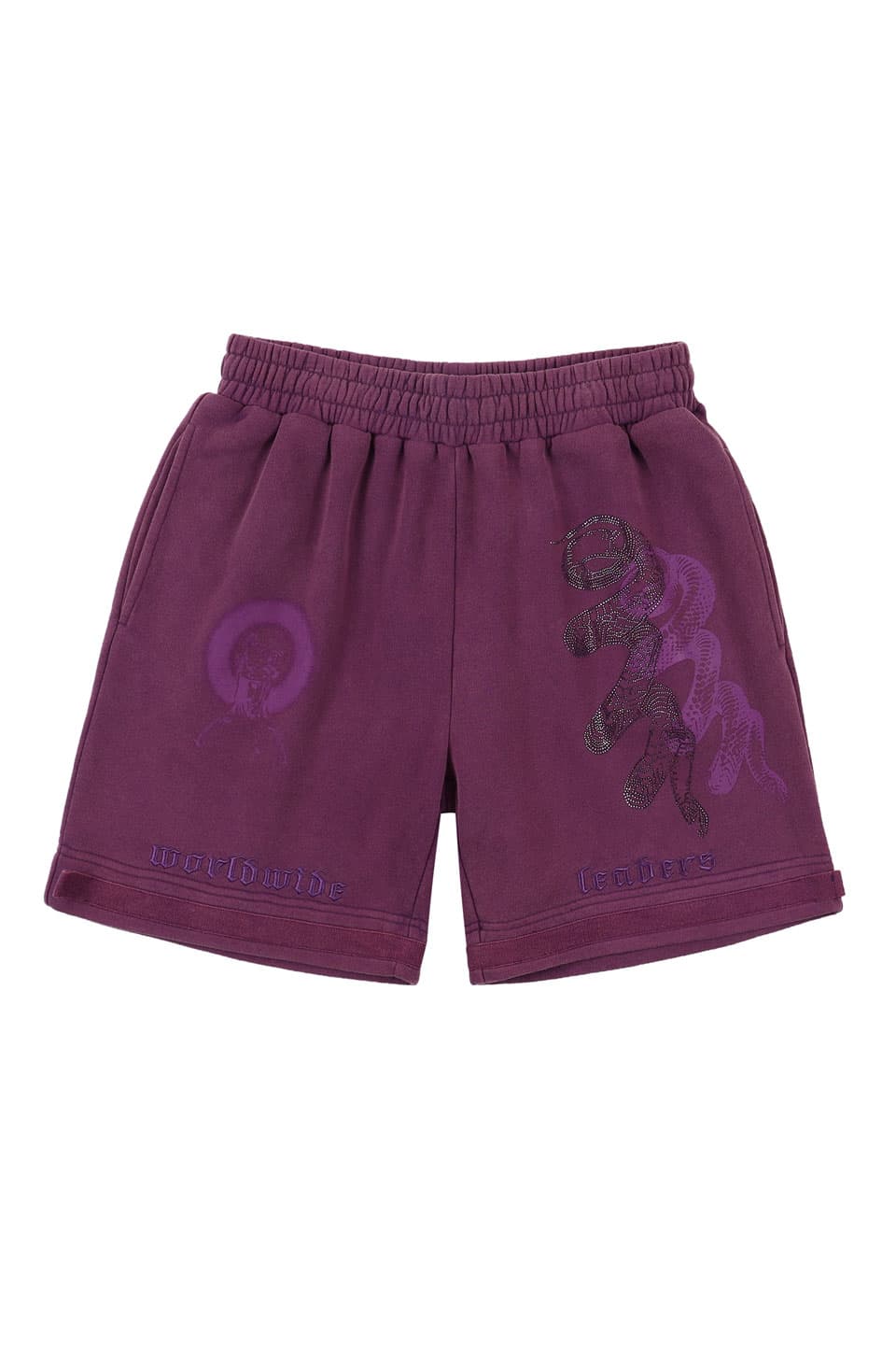 NTWRK - Purple Washed Distressed Detail Cotton Fleece Shorts