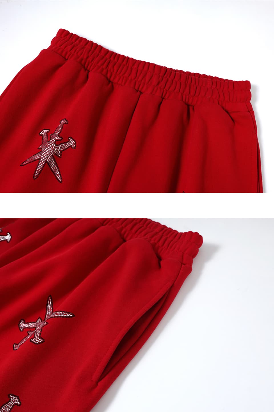 NTWRK - Black Outline Dagger Rhinestone Red Jogger