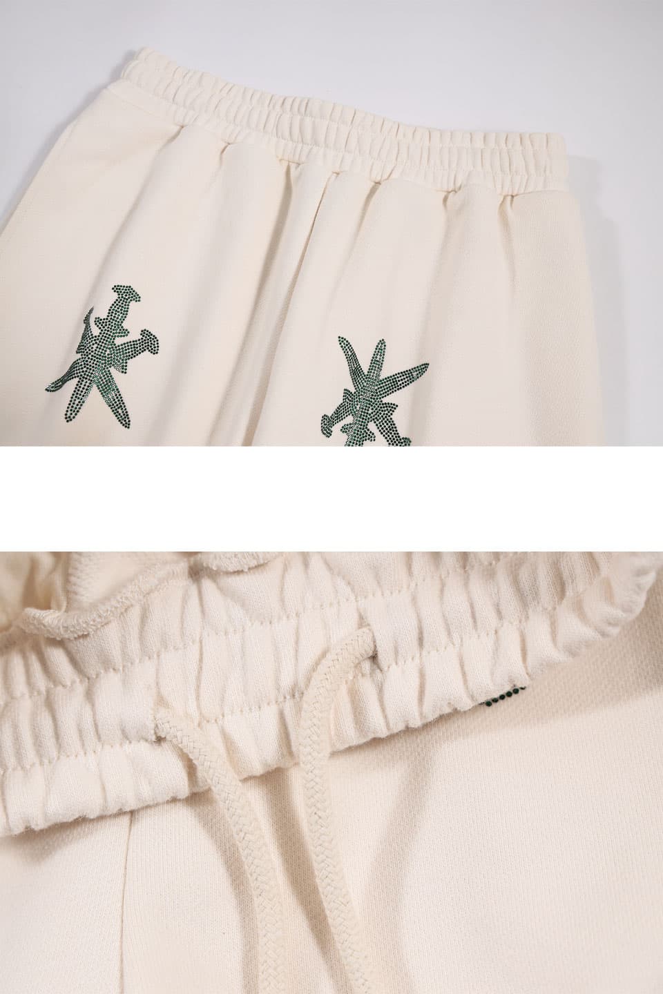 Unknown London Cream & Green Dagger Rhinestone Joggers