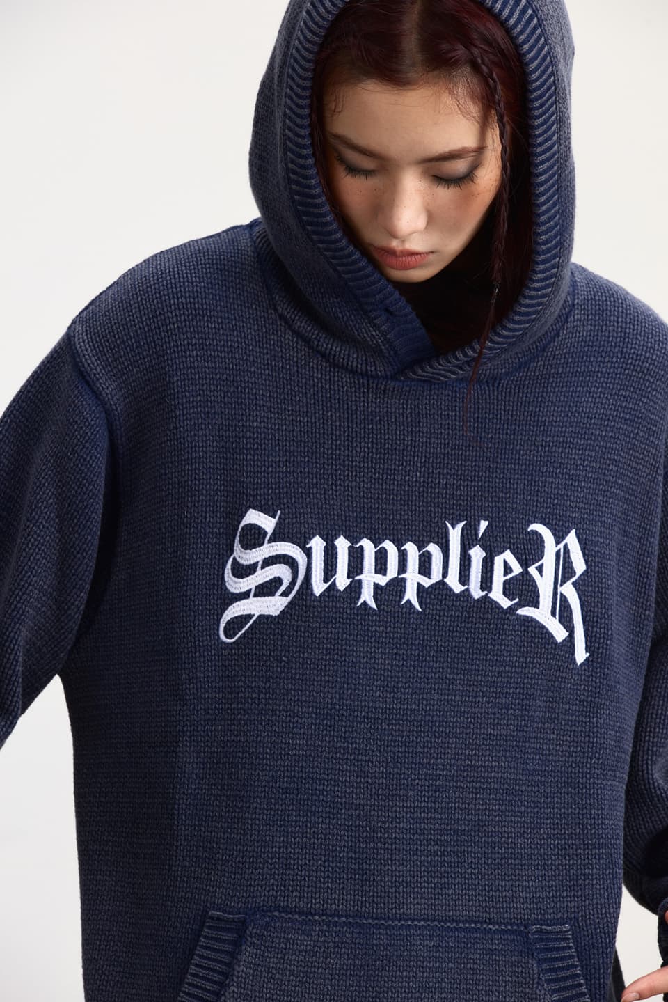 SUPPLIER WASHED LOGO KNIT HOODIE-