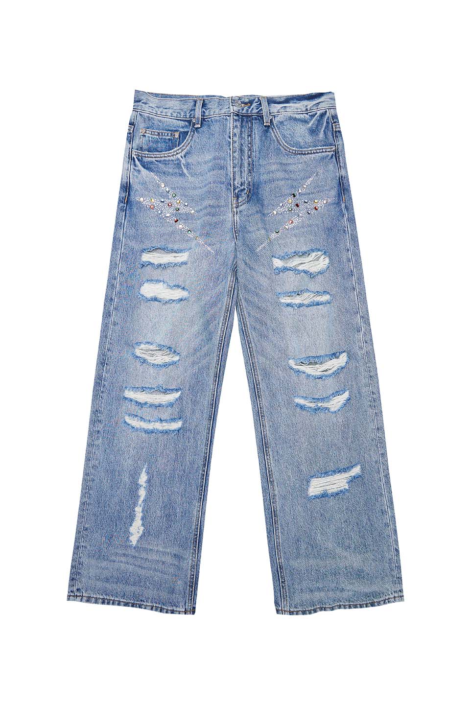 Crashed Rhinestone Wide Denim