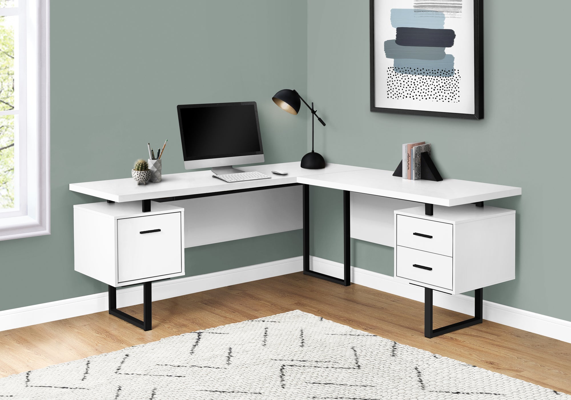 a white computer desk