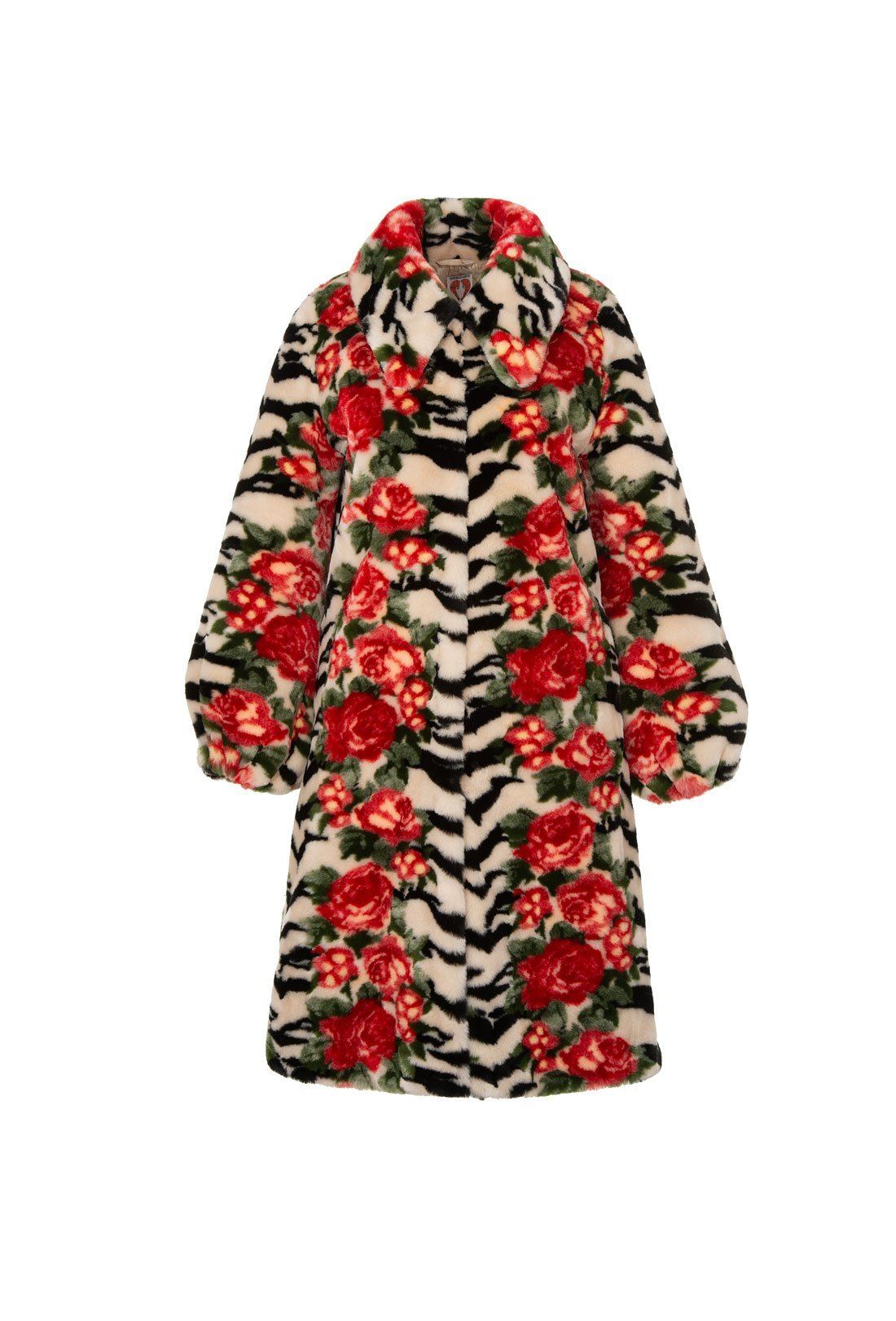 Women's Faux Fur Coat - Lorca in Tiger Rose Print Jacquard - Shrimps ...