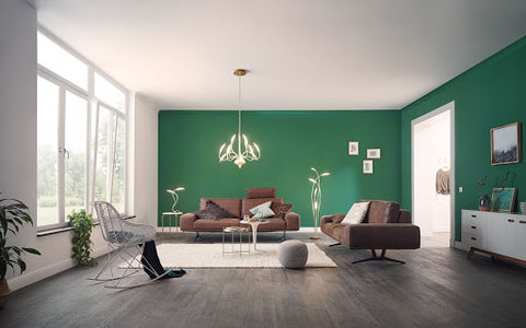 Wofi hampton gold lights in green living room