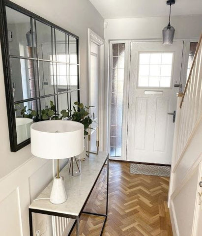 wooden flooring modern white lamp in hallway