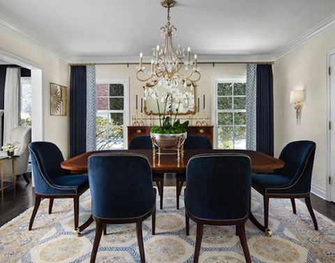 traditional dining room with chandelier