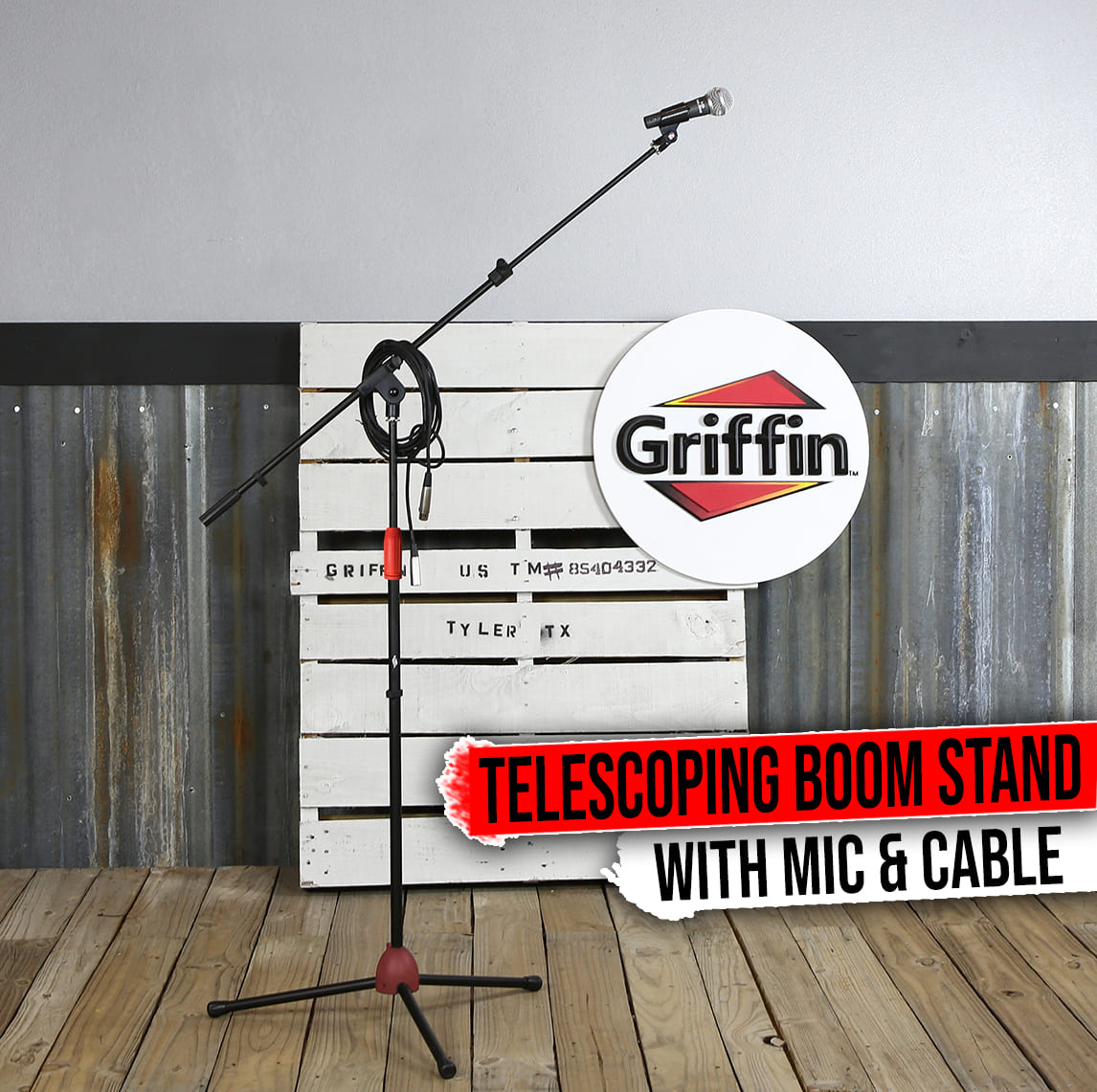 Microphone Stand Studio Package by GRIFFIN | Telescoping Boom Arm Mount & Tripod Holder | Singing Handheld Vocal Microphone, 20FT XLR Mic Cable | Live Stage Gear For Recording Studio or PA DJ Karaoke