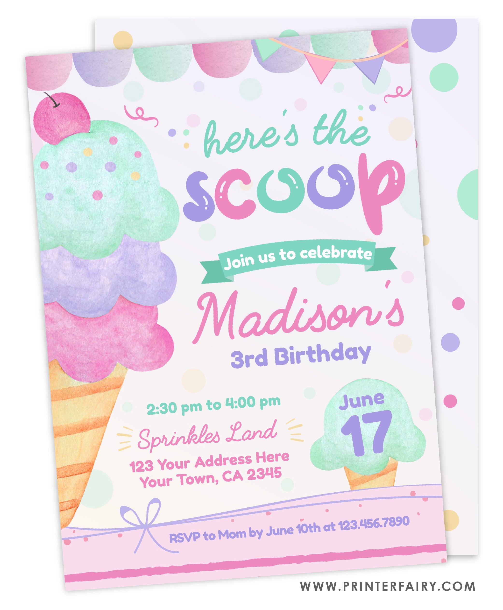 Ice Cream Birthday Invitation Printerfairy