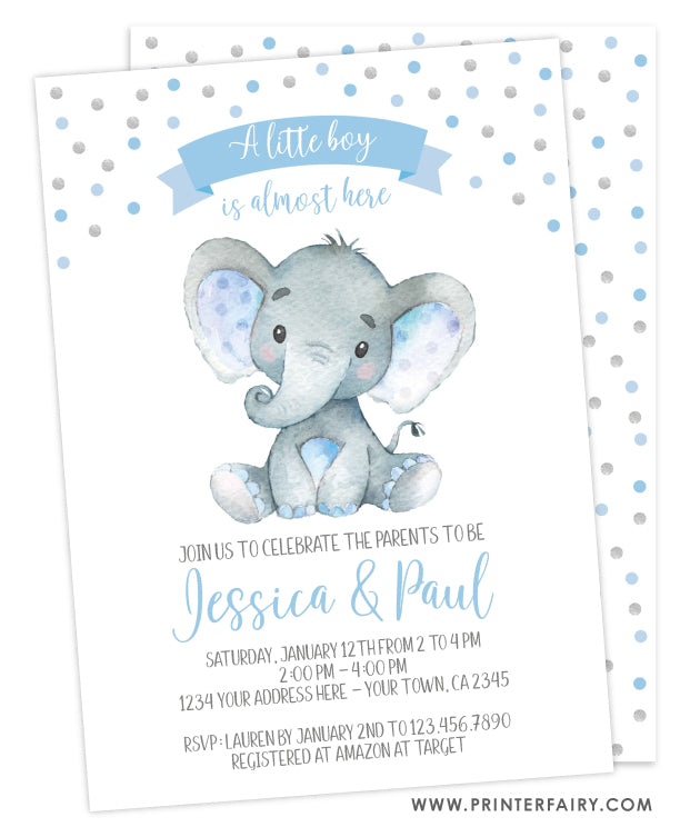 neutral elephant baby shower invitations