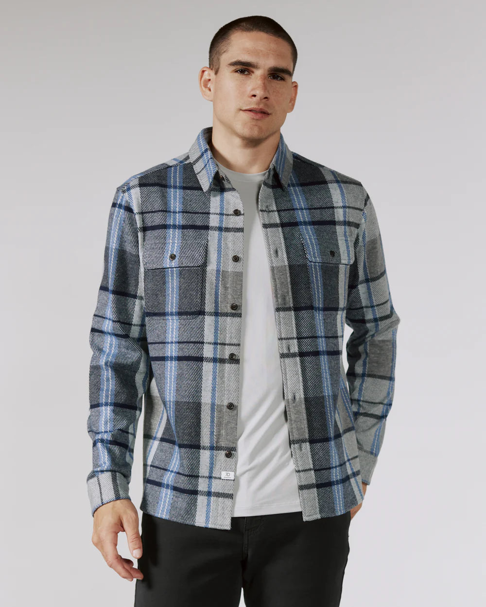 7 Diamonds Generation Plaid Long Sleeve Button Up Shirt- Grey