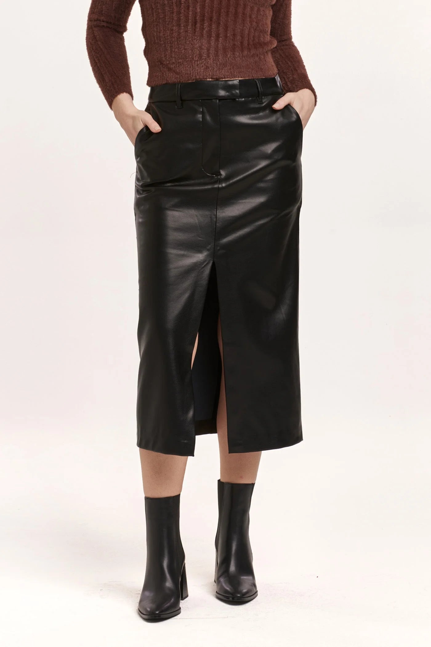 Dear John Sia Ballerina Length Vegan Leather Skirt- Black