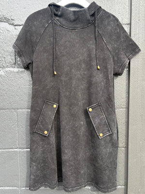 Veveret Hooded Dress w/ Pockets- Black - Howard & Marge Boutique