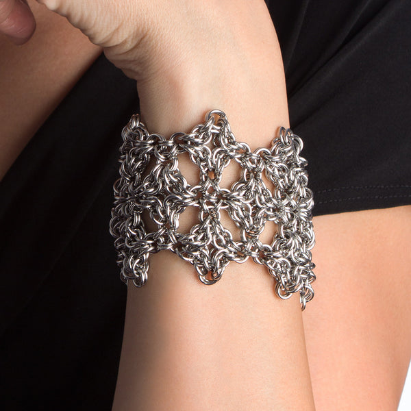 Rapt In Maille — GOTHIC Wide 3-Row Cuff Bracelet