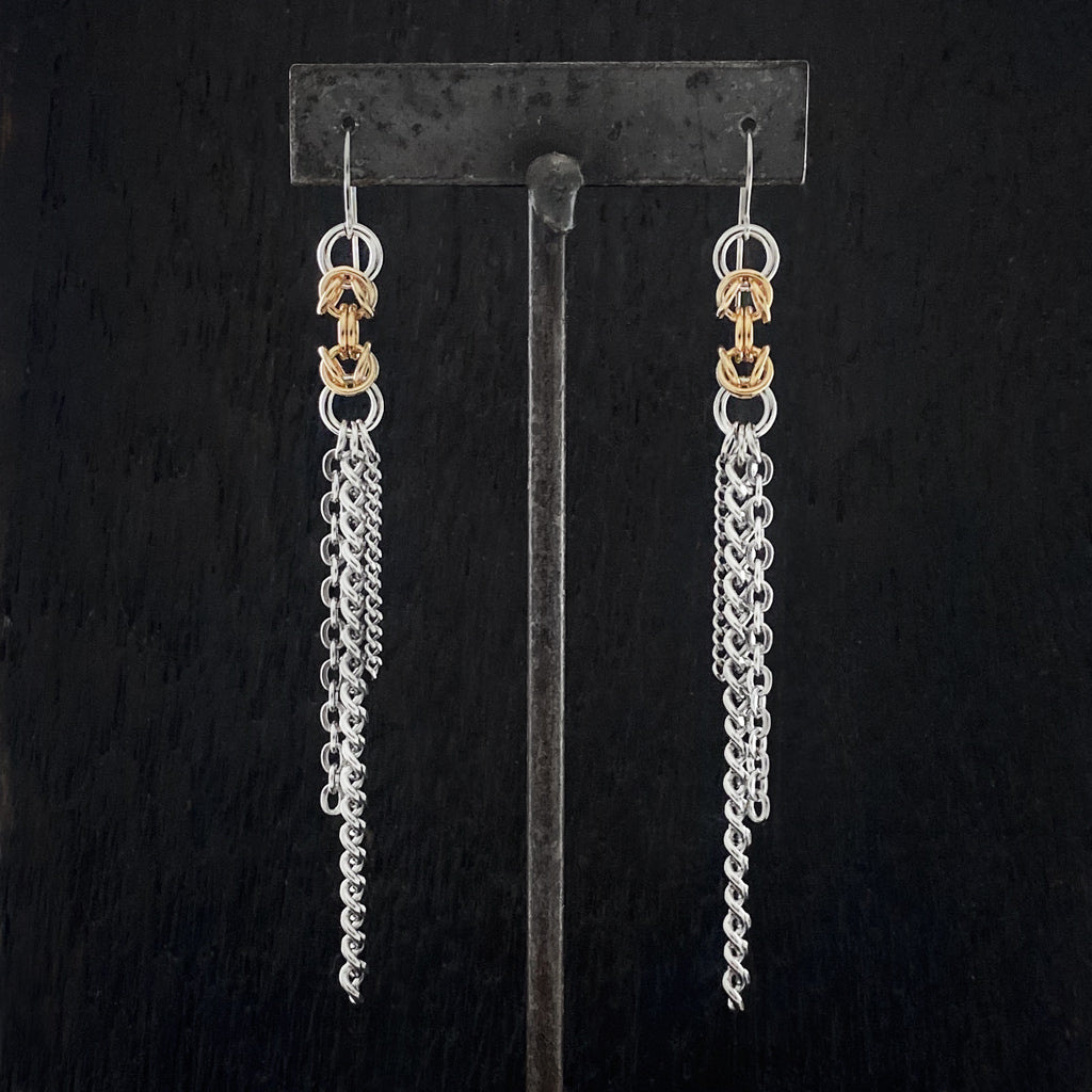 METAL Long Chainmaille Byzantine Tassel Earrings