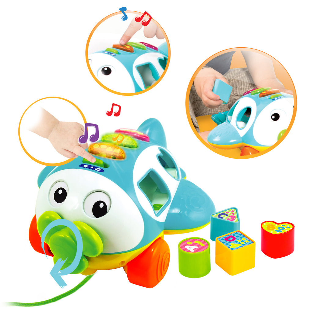 Musical Shape Sorter Plane Pull Along Toy – KiddoLab Toys