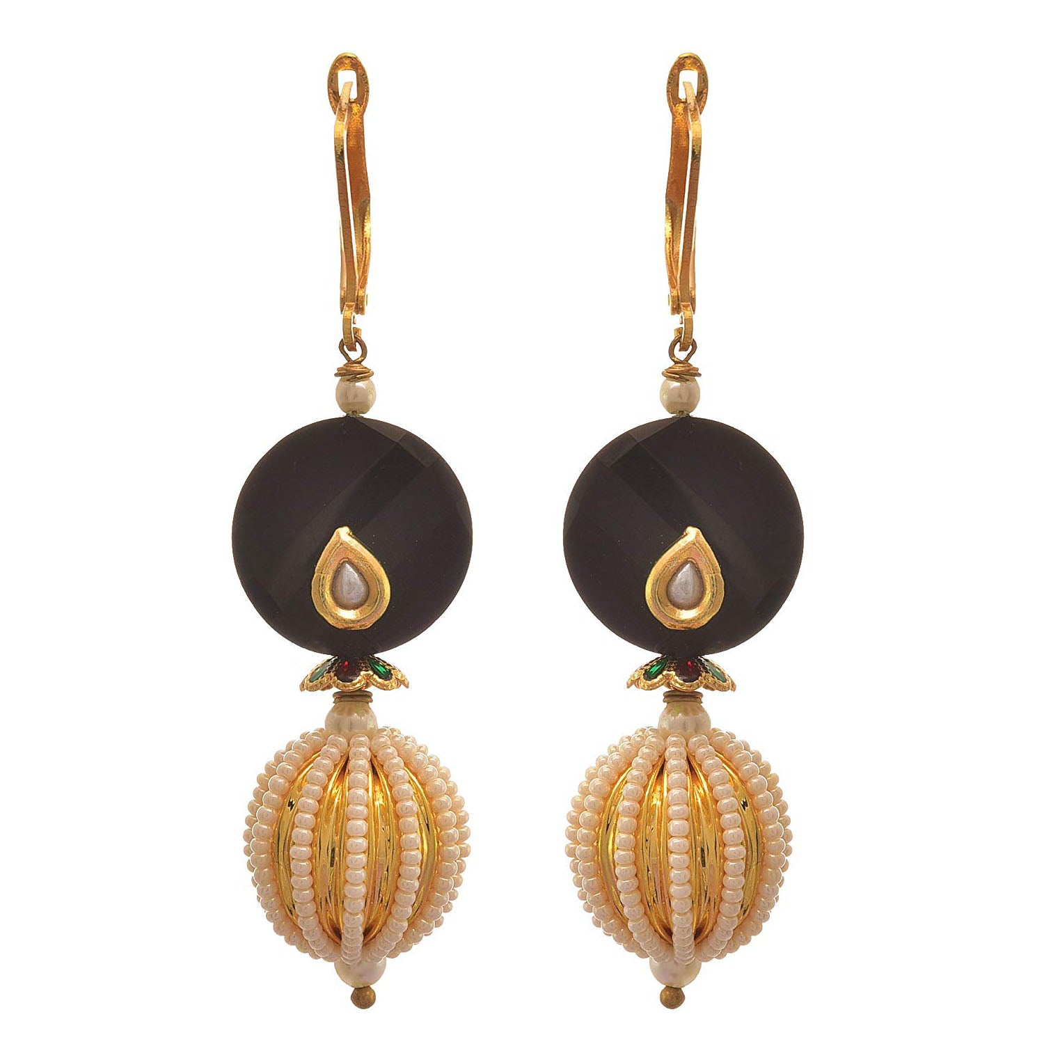 JFL-Traditional Ethnic One Gram Gold Plated Kundan Meenakar Transparent Lemon Yellow Stone Designer Earrings For Women & Girls.