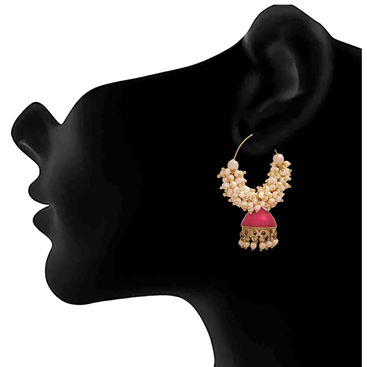 JFL - Traditional Ethnic One Gram Gold Plated Pearls Meenakari Designer Bali Earring for Women & Girls