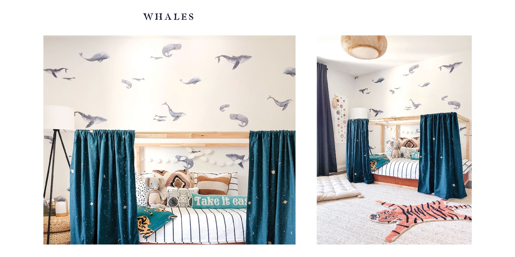 Room with blue whale wall decal