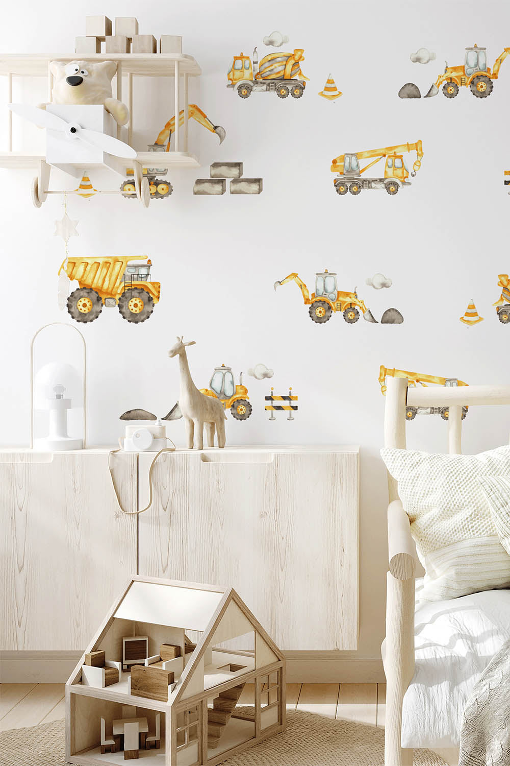 Construction truck wall decals in boys room, Urbanwalls