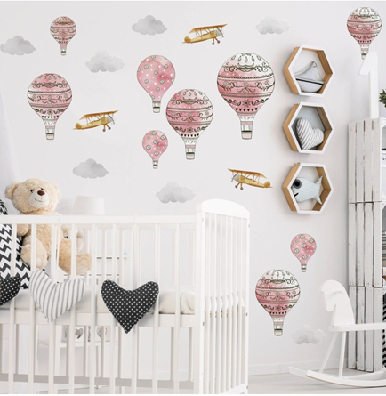 Rosy Pink Hot Air Balloon Wall Decals