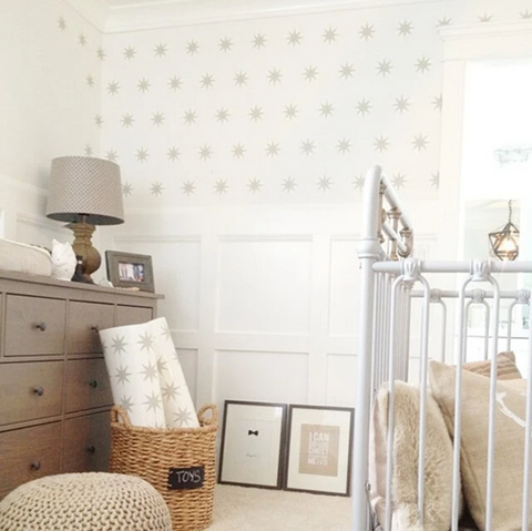 Vintage bedroom with stars wallpaper