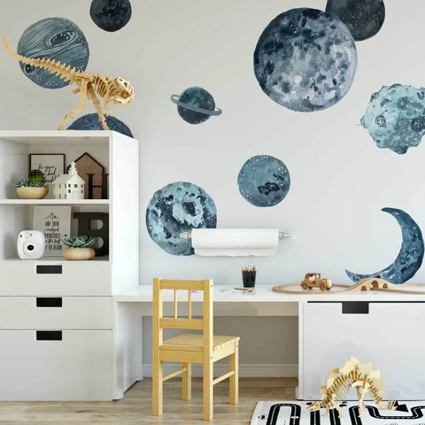 Kids room with Blue Planets decorated wall