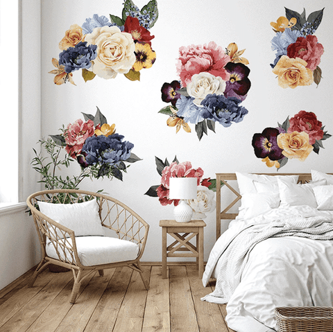 Textured Vintage Floral Cluster Wall Decals